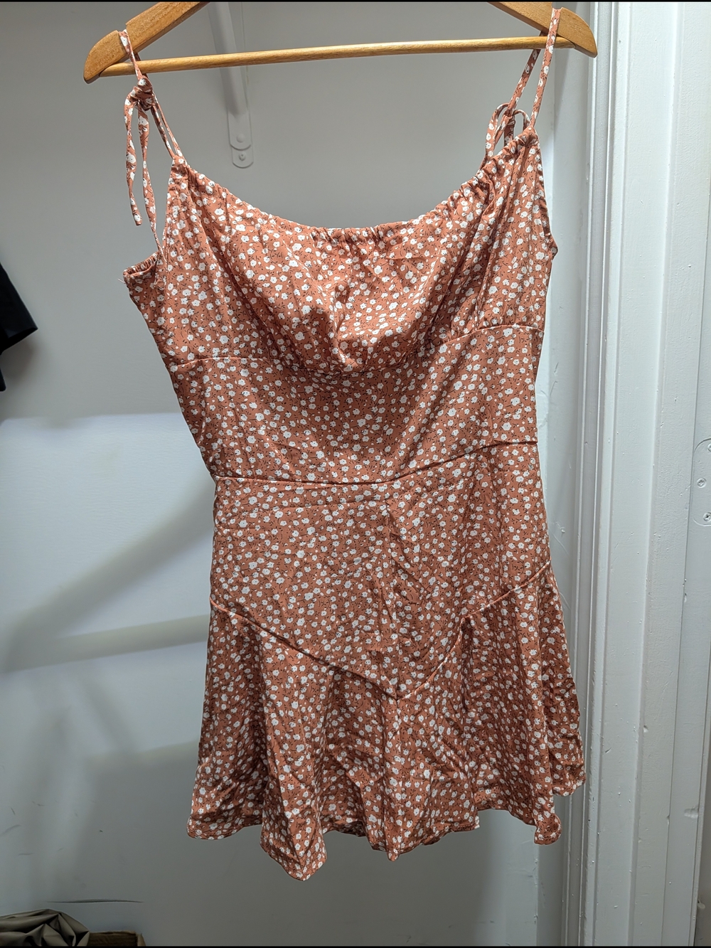 Rust Floral Tie-Strap Slip Romper